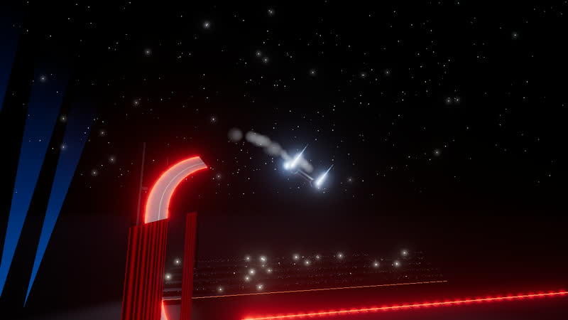 The Roadster flying off the top of the wall on its thrusters